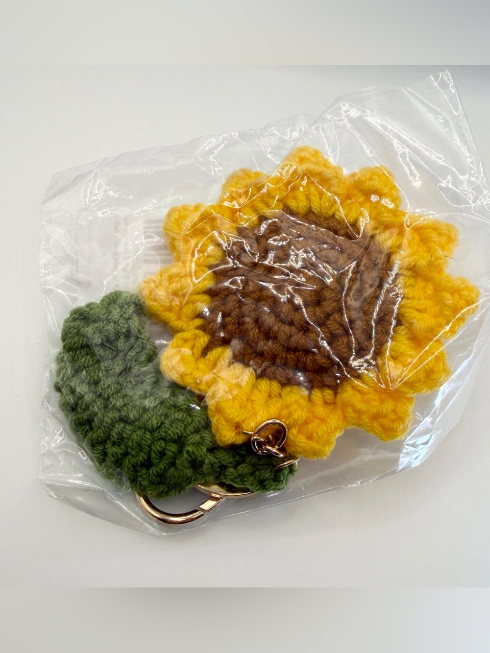 Handmade Crochet Sunflower with Leaf Keychain Charm NWT - Picture 2 of 7